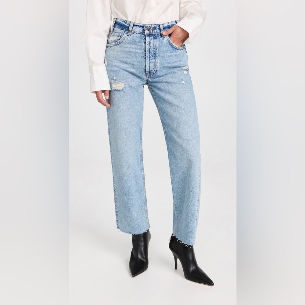 Anine Bing Light Wash Distressed Straight-Leg Jeans
